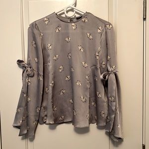 Topshop gray silky print top with butterflies.